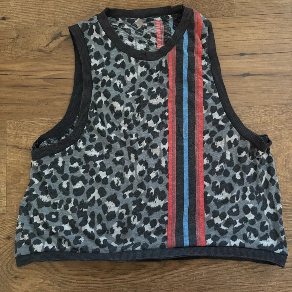 Free People Leopard Print Tank Top with Red and Blue Stripes - Picture 1 of 4